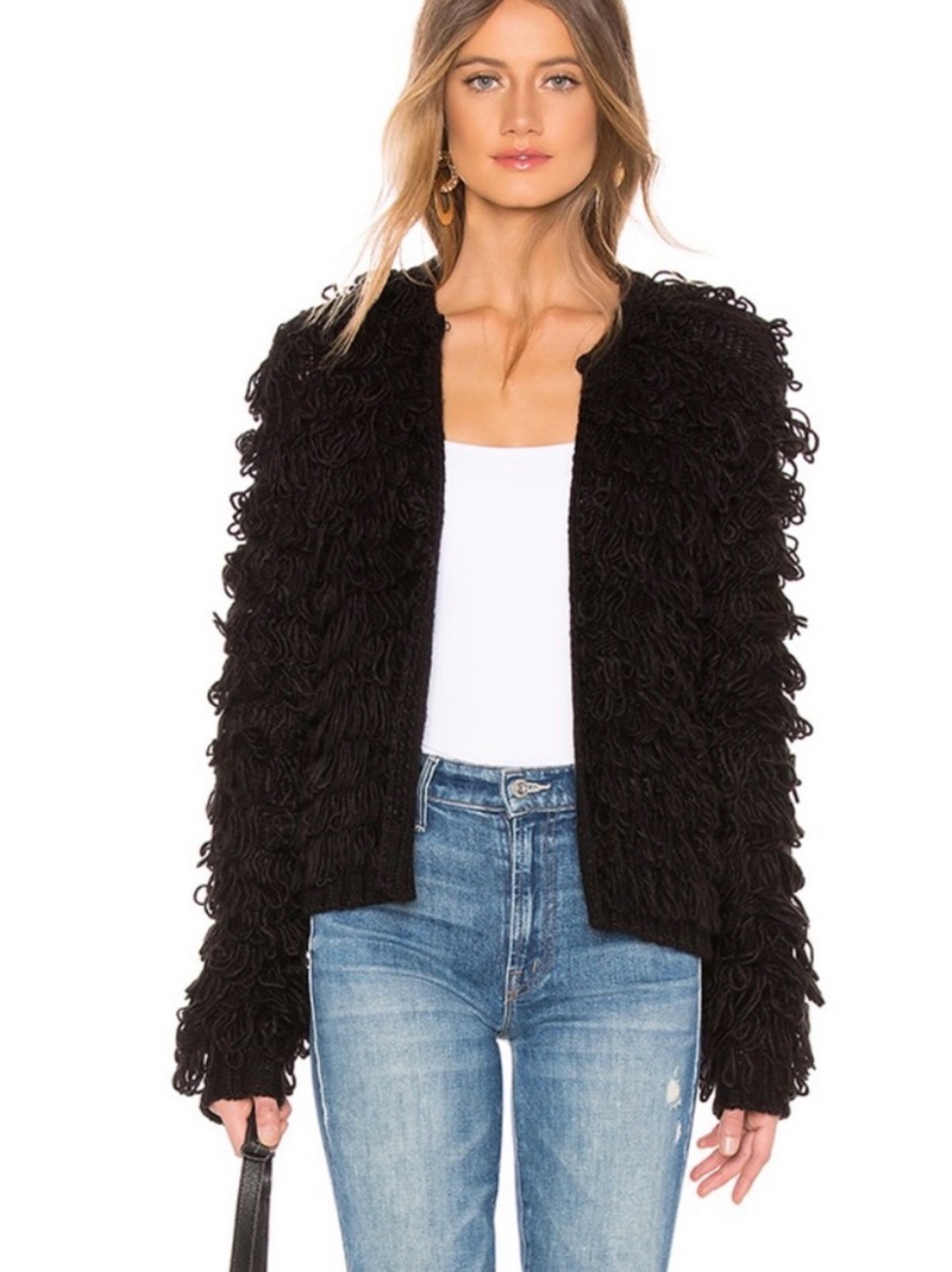 BB Dakota Black Loop-Front Shag Jacket